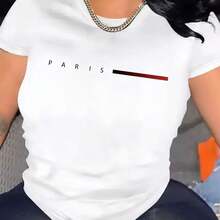 Camiseta vintage para mujer con la bandera de París, cuello redondo cómodo, mezcla de algodón casual, mangas cortas, top suave y transpirable, ropa de mujer, camiseta para verano y primavera, ropa urbana, tela con estampado de letras a la moda. - Blanco - Ver 8