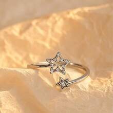 Nhẫn Star Wish, thiết kế độc đáo, kiểu nhẫn hở đốt ngón tay dành cho nữ. - Bạc - Xem 1