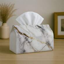 1pc Modern Abstract Marble Tissue Box - White & Gold Striped Texture Durable Decorative Storage Box, Suitable For Kitchen, Living Room, Bedroom, Car And Party - Multipurpose Tissue Dispenser For Home Decor, Party Supplies - Multicolor - View 4