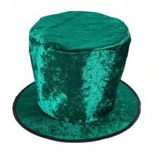 Velvet Vintage Dramatic All Seasons Top Hat, Distressed Texture, Relaxed Fit, Perfect For Themed Party, Halloween Cosplay, Stage Performance - Green - View 6
