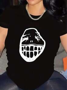 Oferta por tiempo limitado, compra limitada, flash oferta,blusas para dama casuales,poleras mujer,playeras de mujer>algodon,blusas>elegante,Camiseta de mujer con estampado de emojis divertidos - Camiseta blanca con diseño de emojis negros - Corte holgado, ideal para el día a día - Transpirable y cómoda, camiseta de mujer para el día a día, diseño divertido, corte cómodo, estilo urbano, tejido ligero, cuello redondo Blusas Bonito 100% Cotton - Negro - Ver 3
