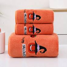 3-Piece Halloween Themed Towel Set - Ultra Soft Coral Fleece, Witch And Pumpkin Design, Including Hand Towel, Face Towel And Bath Towel - Super Absorbent, Versatile For Home Decor, Halloween Decoration - Multicolor - View 10