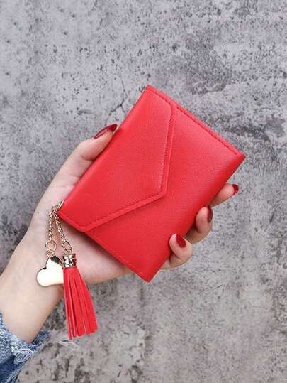 Cute Tassel Pendant Decorated Wallet, Faux Leather Multi-Function Wallet, Women Short Wallet, Coin Purse, Flip Cover Card Holder, Envelope Bag