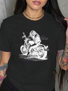 Camiseta Casual de Manga Corta para Primavera y Verano, Mujer - Negro - Ver 1