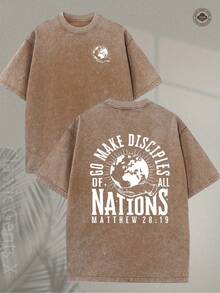 Camiseta de fe cristiana de 230 g/m² con diseño de "Discípulos de Todas las Naciones" y misión global, ropa religiosa en rosa suave, camiseta con cita bíblica de Mateo 28:19, estilo unisex para iglesia y calle, camiseta de viaje lavable a máquina, diseño creativo con motivos de la tierra, tela suave. - marrón café - Ver 7