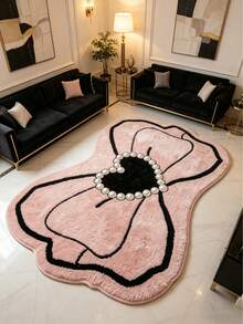 1pc Pink Heart Pearl Bow Area Rug, Thickened Carpet, Decorative Rug, Bedroom Decor, Small Rug, Carpet, Home Decor, Living Room Carpet, Small Living Room Rug, Bedroom Rug, Living Room Home Decor, Outdoor Rug, Washable Rug, Graduation Gift - Multicolor - View 2