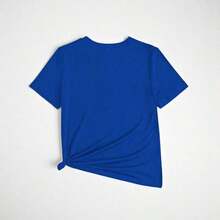 Women's Graphic T-Shirt With Gold And Pink Butterfly Print, Perfect For Spring, Summer, Day Or Night, Casual Wear, Loose Fit, Crew Neck, Short Sleeves, Soft Material - Vintage Street Style Unisex Cotton Short Sleeve Crew Neck T-Shirt - 藍色 - 查看 5