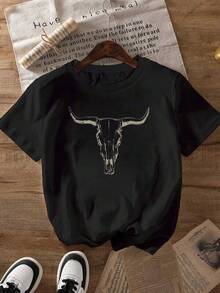 1 pieza Camiseta de manga corta de cuello redondo holgada unisex de 180g, 100% algodón puro transpirable y suave, estilo Y2K Bababask con estampado gráfico moderno, ideal para mujer y hombre, perfecta para uso diario, festivales, conciertos y todas las estaciones - Negro - Ver 6