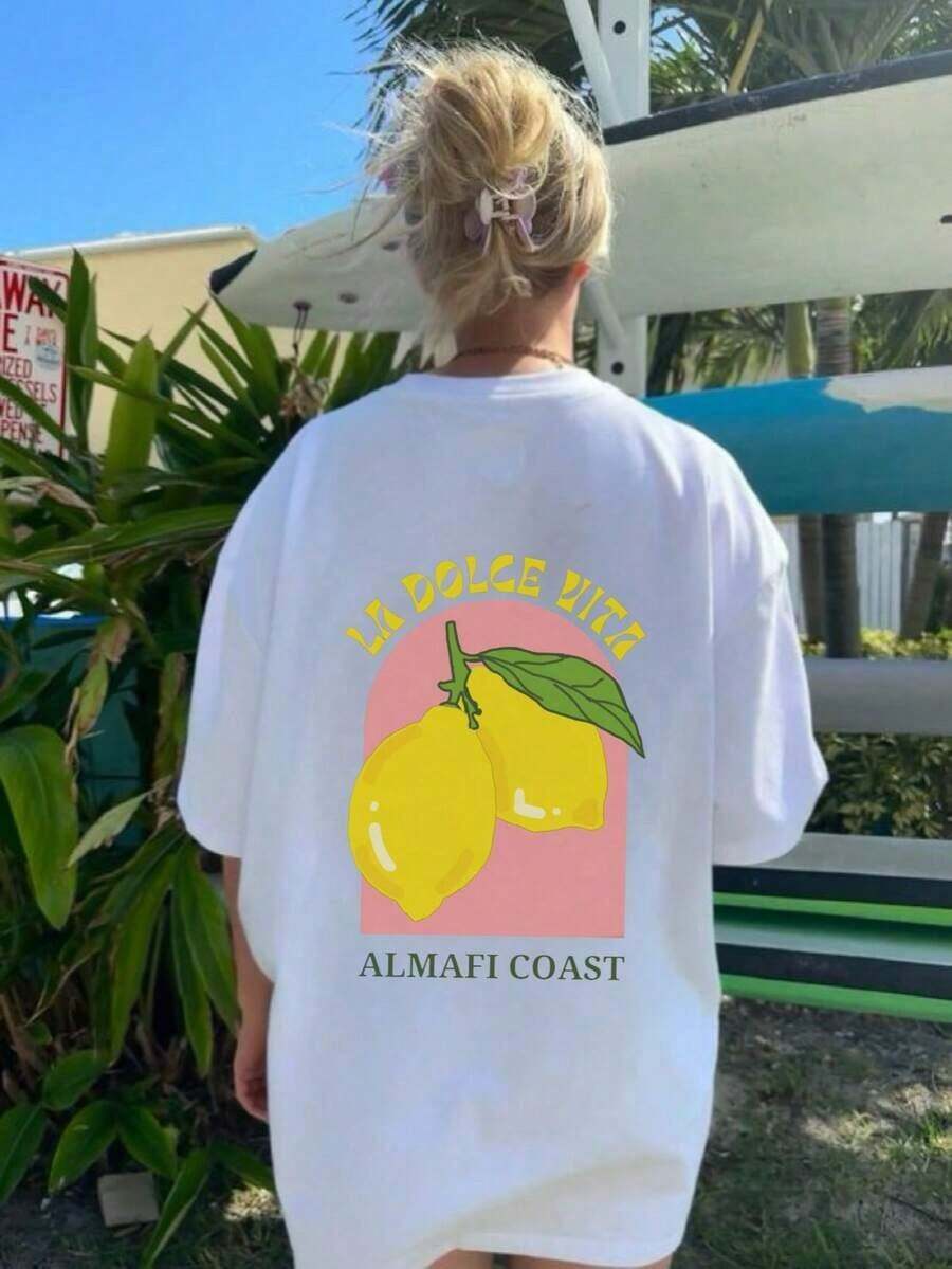 Camiseta para Mujer con Estampado Natural, Cuello Redondo, Manga Corta, Diseño Oversized, Ideal para Verano - Blanco - Ver 1