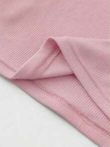 Top de tirantes corto de punto acanalado de unicolor minimalista para uso casual y diario de verano para mujeres - Rosa - Ver 3