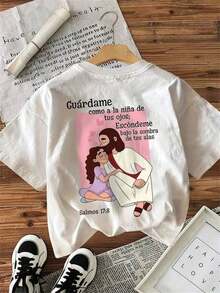 100% Cotton Women's Short-Sleeved T-Shirt With Jesus And The Archangel Theme Print, Comfortable And Breathable, With Elements Of Faith, Suitable For Daily Wear, A Perfect Gift For The Holidays Or A Birthday Present. - 白色 - 查看 6