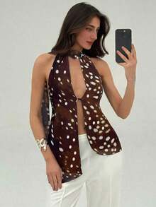 Top con cuello halter y espalda descubierta, asimétrico y sexy para mujer - Multicolor - Ver 7