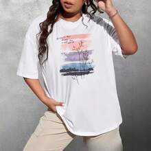 Nueva Camiseta de Algodón de Manga Corta para Mujer 2026, Corte Holgado, Versátil, Top Casual Estampado de Verano, Cuello Redondo, Camiseta Básica de Moda para Mujer. - Blanco - Ver 5