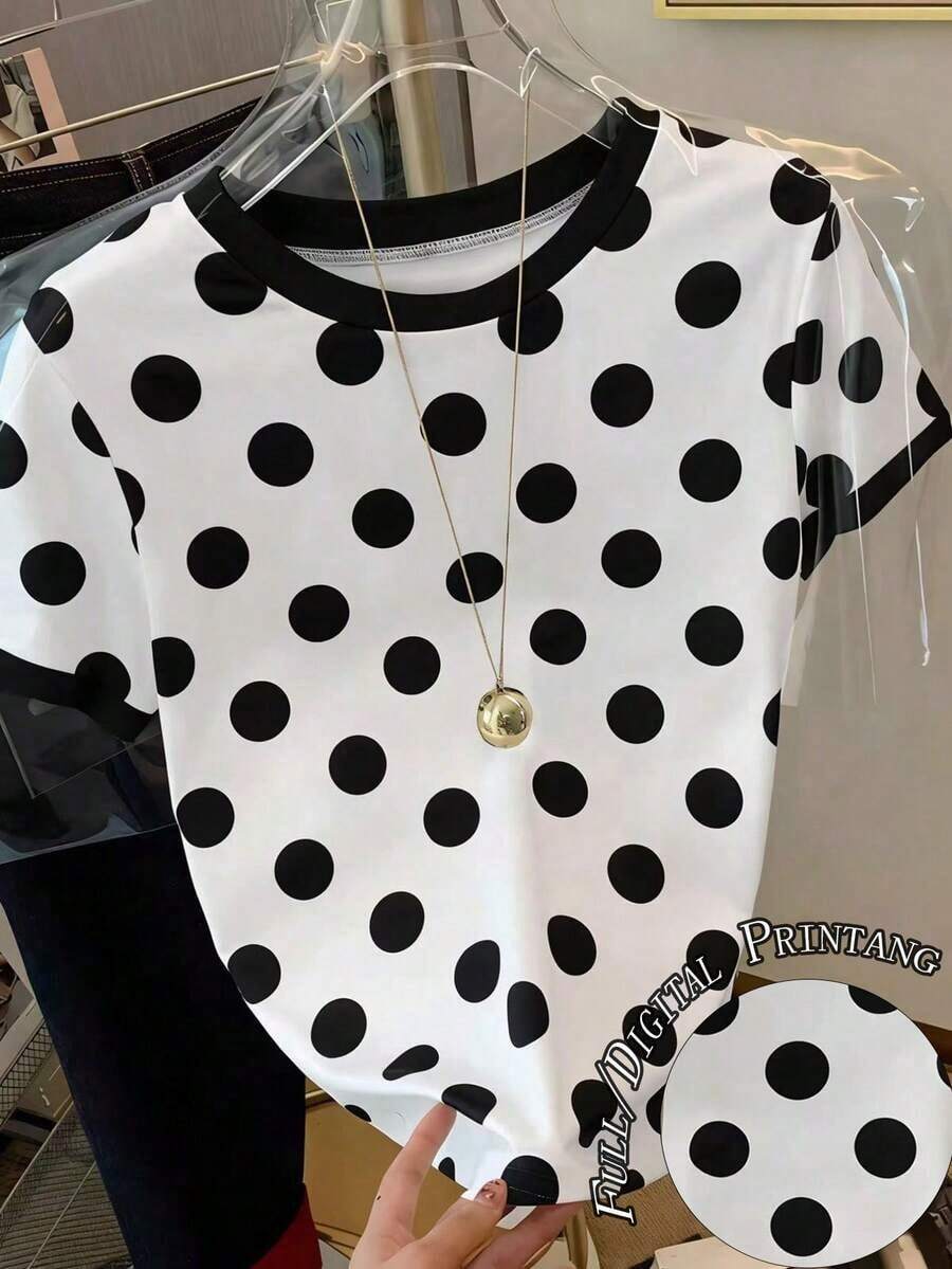 Camiseta de mujer de manga corta con cuello redondo, estampado de rayas y cara sonriente de dibujos animados, versátil para uso diario - Multicolor 6 - Ver 1