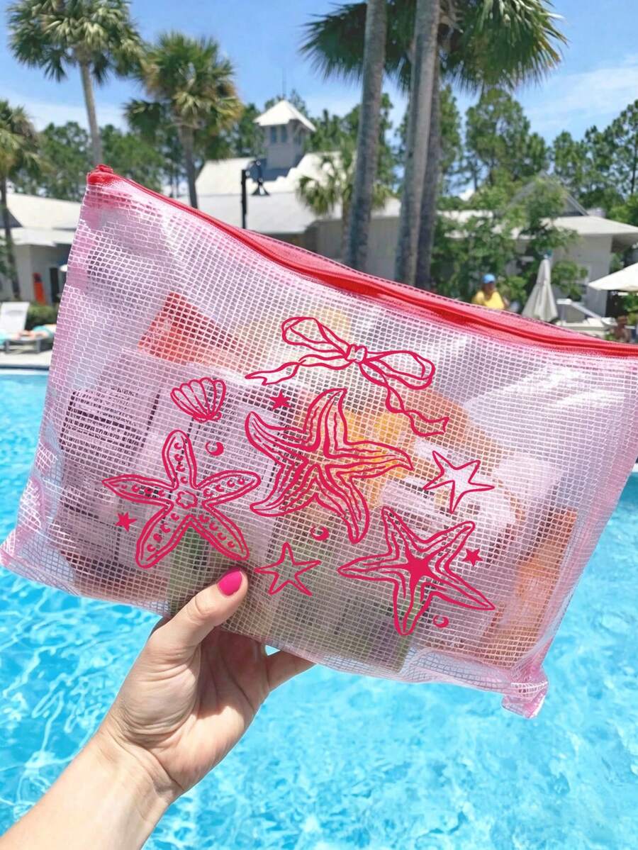 A4 Size Fashionable Waterproof PVC Beach Bag With Shell Pattern, Transparent Cosmetic Bag, Toiletry Bag, Nylon Zipper - Suitable For Swimming, Diving, Summer Vacation, Lightweight, Beach Essential, Travel/Back To School Essential, Vacation Companion
