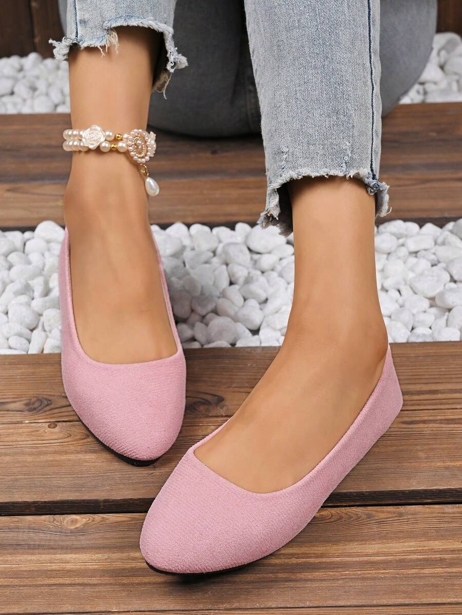 Women's Suede Flat Shoes, Solid Color Pointed Toe Low Heel Slip-On Boat Shoes, Candy Color Round Toe Cloth Shoes, Versatile Flat Shoes