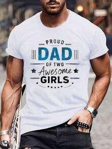 Camiseta casual verano hombre talla grande cuello redondo estampado patrones geométricos Padre Orgulloso de Dos Hijas Geniales corte regular manga corta ropa para adultos nacional envio - Blanco - Ver 9