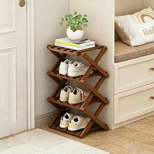 No-Installation Folding Shoe Rack, Narrow Multi-Tier Shoe Shelf For Home Entryway, Simple Shoe Cabinet For Rental House/Dorm, Storage Organizer - Brown - View 7