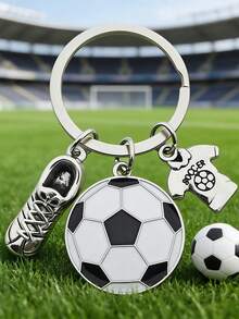 1 pieza Llavero con forma de balón de fútbol de aleación de zinc con gota de aceite, accesorio para entusiastas del deporte para hombres, llavero, regalo para hombres - Plata 1 - Ver 1
