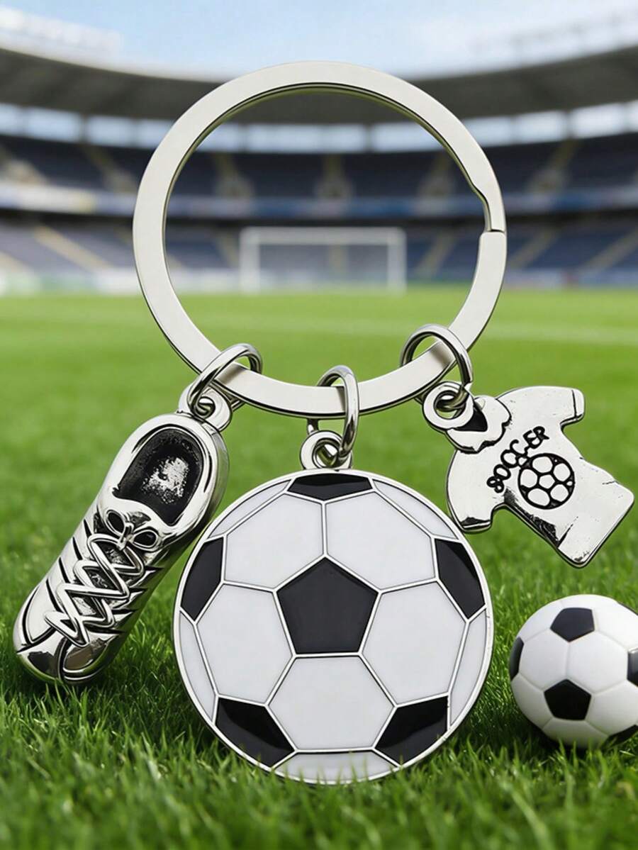 1 pieza Llavero con forma de balón de fútbol de aleación de zinc con gota de aceite, accesorio para entusiastas del deporte para hombres, llavero, regalo para hombres - Plata 1 - Ver 1