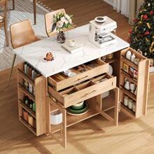 Mobile Kitchen Island With Folding Worktop, Kitchen Trolley, 5 Wheels, Multiple Storage Compartments, Spice Rack, Cutlery Drawer, 120 X 45 (70) X 90 Cm - 自然色 - 查看 7