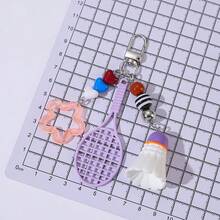 1pc Dopamine Inspired Handmade Feather Ball Keychain, Hollow Star Beaded Pendant, Cute Accessory For Bags, Couples Gift Accessories Keychains Teacher Gift Birthday Gift Charms Key Chain Bag Charm - Multicolor - View 5