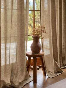 1pc Light Brown Cross-Stitch Modern Linen Gauze Rod Pocket Curtain - Japanese Linen Style, Rod Pocket Design, Suitable For Living Room And Bedroom - Transparent And Light Filtering Curtain, Living Room Curtain, Bedroom Curtain (200g Fabric Weight) - 1PC - View 4
