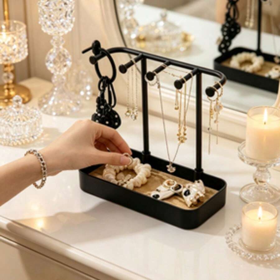 Giá đựng trang sức, giá treo đa năng màu trắng, hộp đựng vòng cổ, hộp đựng nhẫn, giá để trang sức trên bàn trang điểm, giá đựng bông tai. - màu đen - Xem 1