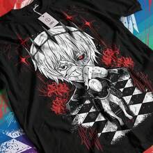Camiseta de manga corta con estampado de chica manga espeluznante, estilo anime gótico oscuro, 220 g, de algodón puro, para hombre y mujer. Tejido grueso, resistente a las arrugas y que no se deforma fácilmente. Estilo sencillo y versátil, ligero y transpirable, perfecto para ir al trabajo, viajar, acampar, ir de compras y para el tiempo libre diario. - Negro - Ver 1