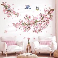 一套粉色樱花树枝墙贴，樱花藤蔓小鸟墙贴，卧室客厅墙面装饰 - 彩色 - 查看 3