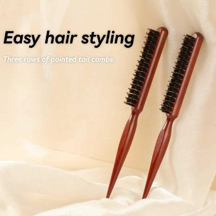 1 pieza Peine de cola puntiaguda de 3 filas, hecho de cabello artificial y cabello sintético, adecuado para masaje del cuero cabelludo y diseño de peinados, aplicable a varios tipos de cabello o peinados, herramienta de peinado diario, esencial de viaje, suministros para el hogar, suministros de limpieza, regalo del Día del Padre, esencial para el hogar, esencial para el apartamento, esencial para el dormitorio universitario - Multicolor - Ver 1