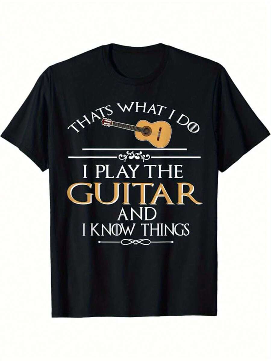 Camiseta Gráfica para Hombres Amantes de la Música - Estampado "Eso es lo que hago, toco la guitarra" con Guitarra y Notas Musicales, Camiseta Transpirable de Manga Corta con Cuello Redondo para Uso Casual y al Aire Libre, Ajuste Cómodo para Todas las Temporadas para Músicos y Fanáticos de la Música, Camiseta Gráfica para Hombres, Camiseta Gráfica Vintage para Hombres, Camiseta Oversize para Hombres, Camiseta de Diseñador para Hombres, Camiseta Vintage de Banda, Camiseta Blanca para Hombres, Camiseta Divertida para Hombres, Camiseta para Hombres, Camiseta Gráfica para Hombres. - Negro - Ver 1