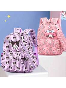 SANRIO 1个三丽鸥时尚女士背包和铅笔盒 - 可爱清新印花Hello Kitty Kuromi My Melody大容量笔记本电脑包,轻便可调节肩带,理想的学校/户外/旅行包,必备返校礼物 - 彩色 - 查看 4