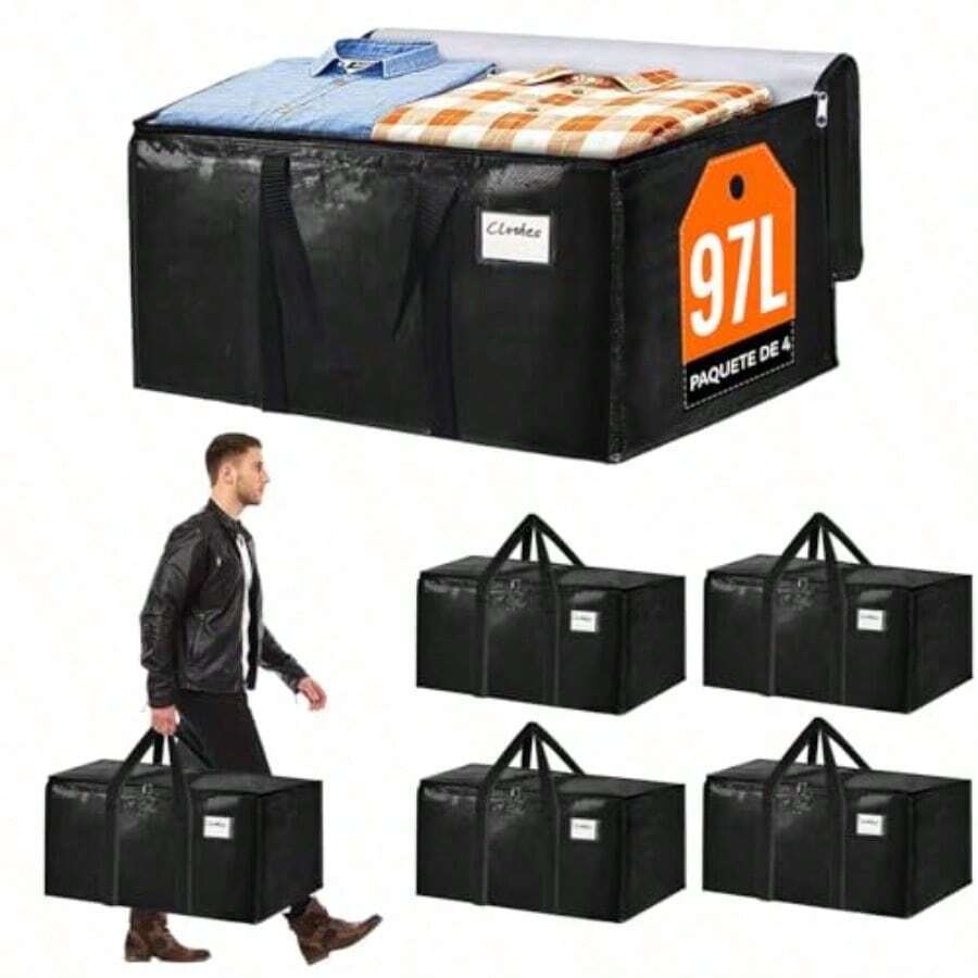 Bolsas De Mudanza Extra Grandes Y Bolsas De Almacenamiento Con Correas, Cremalleras Y Asas, Bolsas Impermeables Para Mudanzas Y Almacenamiento Navideño , piezas(73X35X37cm - Negro02 - Ver 1