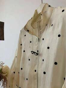 Chaqueta ligera con cremallera y dobladillo con cordón de lunares para mujer, primavera - Albaricoque - Ver 4