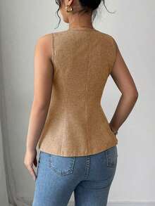 Blusa exterior con cuello en V ajustada con decoración de botones dorados con rosas - Naranja - Ver 2
