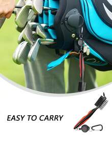 Golf Club Brush Groove Cleaner With Retractable Zip-Line Golf Cleaning Brush For Golf Bag Multiple-Use Golf Club Cleaner Tool For Men Women Practical Golf Gifts For Golf Beginner Golf Enthusiast Portable Small Golf Essential Accessories - Multicolor - View 3