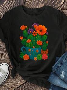 1 pieza Camiseta de manga corta de cuello redondo holgada unisex de 180g, 100% algodón puro transpirable y suave, estilo Y2K Bababask con estampado gráfico moderno, ideal para mujer y hombre, perfecta para uso diario, festivales, conciertos y todas las estaciones - Negro - Ver 6