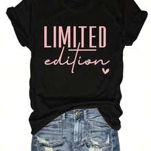 Women's 100% Cotton T-Shirts 2026 Fashion Short-Sleeved T-Shirt With LIMITED Writing And Korean Style Round Neck - Black - View 6