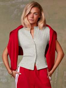 Cárdigan rojo casual para mujer - Gris Claro - Ver 4