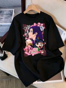 2026 T-shirt, The Apothecary Diaries Maomao & Jinshi Sakura-stil med tryck, Avslappnad oversized bomulls-T-shirt, Unisex-topp för anime-fans, Japansk kortärmad streetwear. Retro K-Pop Idol-stil oversized T-shirt, Vintage T-shirt med grafiskt tryck, Avslappnad kortärmad topp, K-pop-fanmerchandise, Svart streetwear-T-shirt för fans, Vintage K-Pop-stjärna med grafiskt tryck, Oversized kortärmad T-shirt med retrobokstävertryck, Avslappnad svart rund halsringning, Present till streetwear-idol-fans, Bekväm löst sittande T-shirt i bomullsblandning för kvinnor och män. - Svart - Visa 6