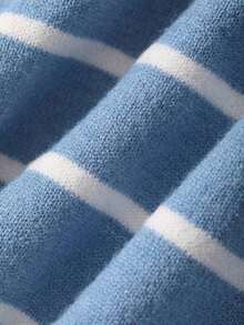 Suéter de mujer con cuello y mangas cortas a rayas para otoño - Azul - Ver 6