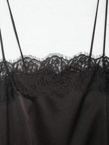 Blusa de satén y encaje de estilo minimalista europeo y americano, de moda para el verano, para vacaciones - Marrón 2 - Ver 9