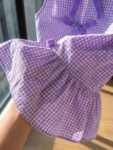 Camisa sin mangas a cuadros rojos y blancos tejida con nudo delantero para mujer - Morado - Ver 5