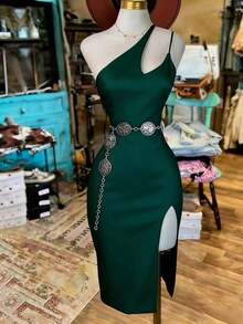 Vestido midi ajustado de unicolor y sexy para mujer - Verde Oscuro - Ver 6