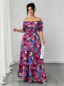 Vestido casual elegante de talla grande para mujer de primavera/verano, en azul sólido de aspecto de mezclilla con cintura fruncida y con abertura lateral - Rosa Fucsia - Ver 6