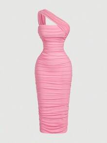 Vestido sin mangas con volantes asimétricos vintage para mujer - Rosa - Ver 1