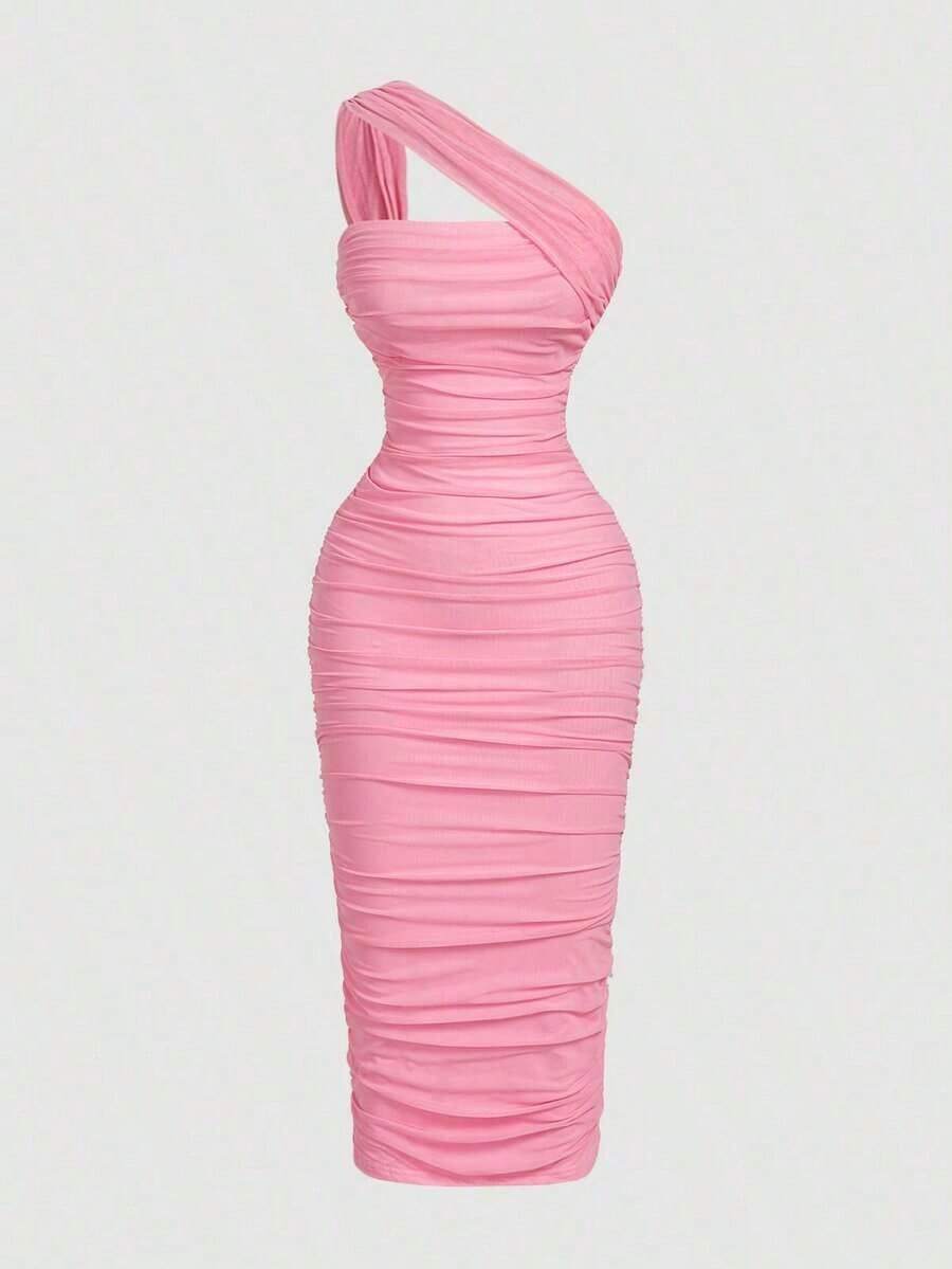Vestido sin mangas con volantes asimétricos vintage para mujer - Rosa - Ver 1