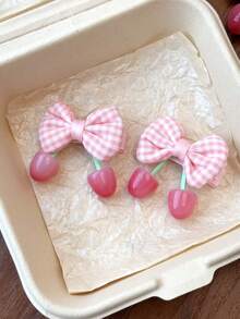 4pcs/2pcs Vintage Velvet Bow Cherry Hair Clips, Cute Side Clips For Girls - Multicolor - View 6