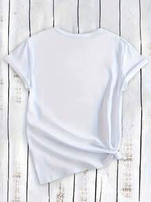 Camiseta de tela suave de una pieza para mujer con diseño de sirena y temática oceánica - Camiseta casual de manga corta y cuello redondo de 180g, con estampado en blanco y negro de "Madre Sirena" y diseño de cola de sirena fantástica, patrón geométrico a escala, lavable a máquina, regalo perfecto para el Día de la Madre, cómoda para uso diario en verano, tela opaca, ajuste cómodo, camiseta de moda. - Blanco - Ver 2